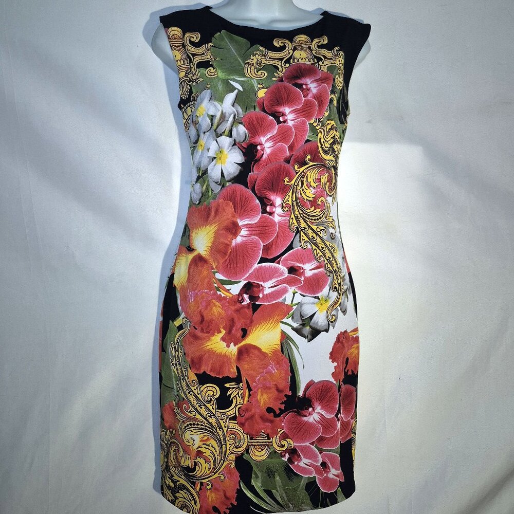 Cache sleeveless dress, stunning floral design, Midi, lined, size XS